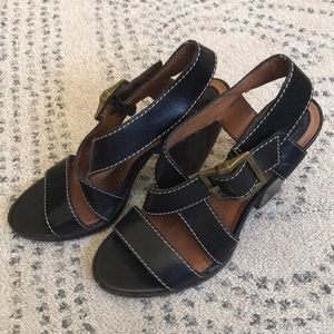 Frye Black Heeled Sandals with Buckle